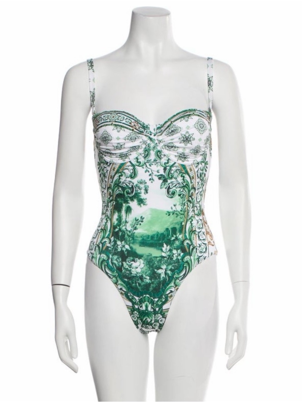 Camilla White and Green Scenic-Print One-Piece Swimsuit
